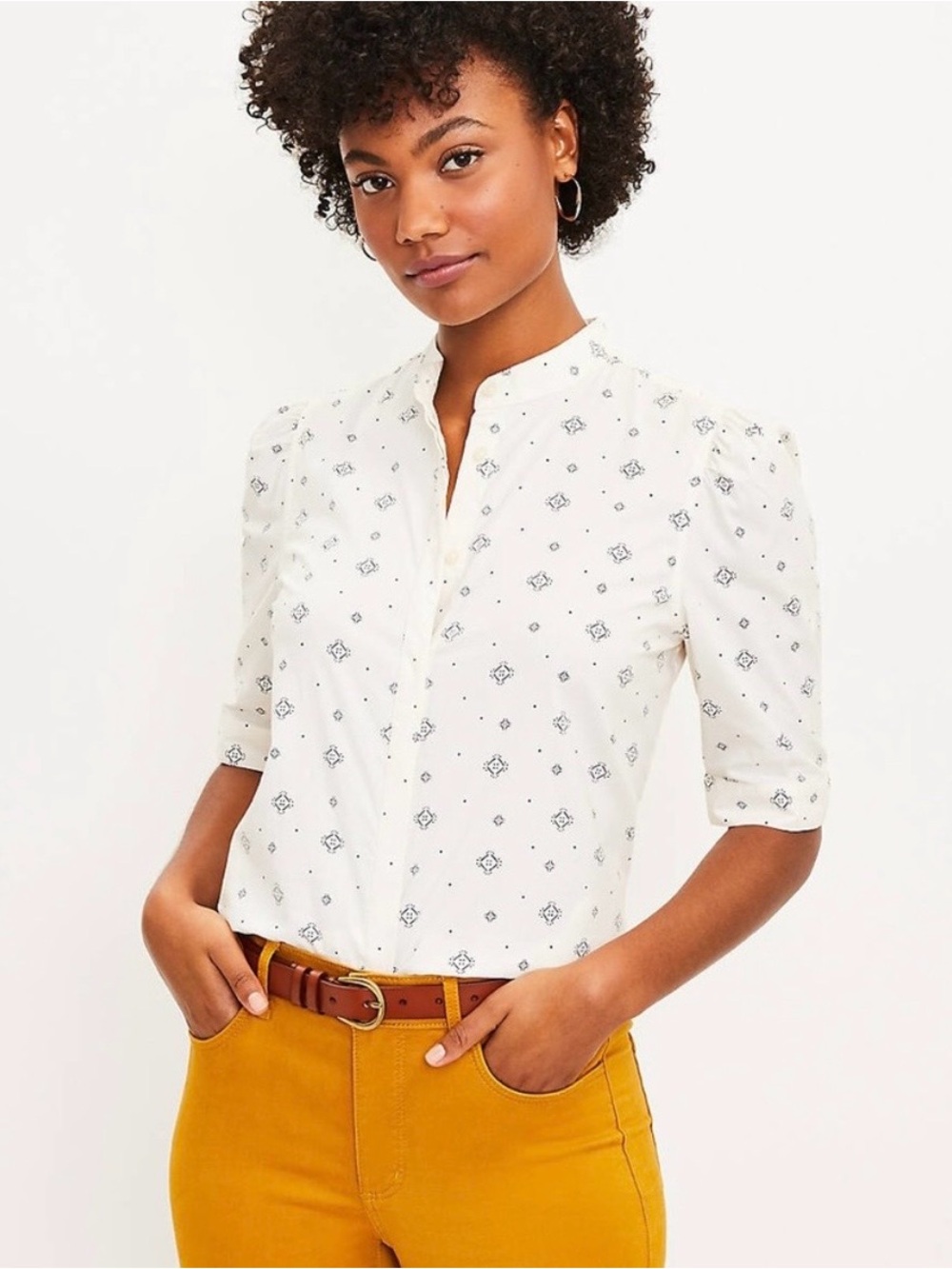 NEW LOFT Petite Euro
Summer Clean Girl Abstract
Design Puff Sleeve Blouse XXL